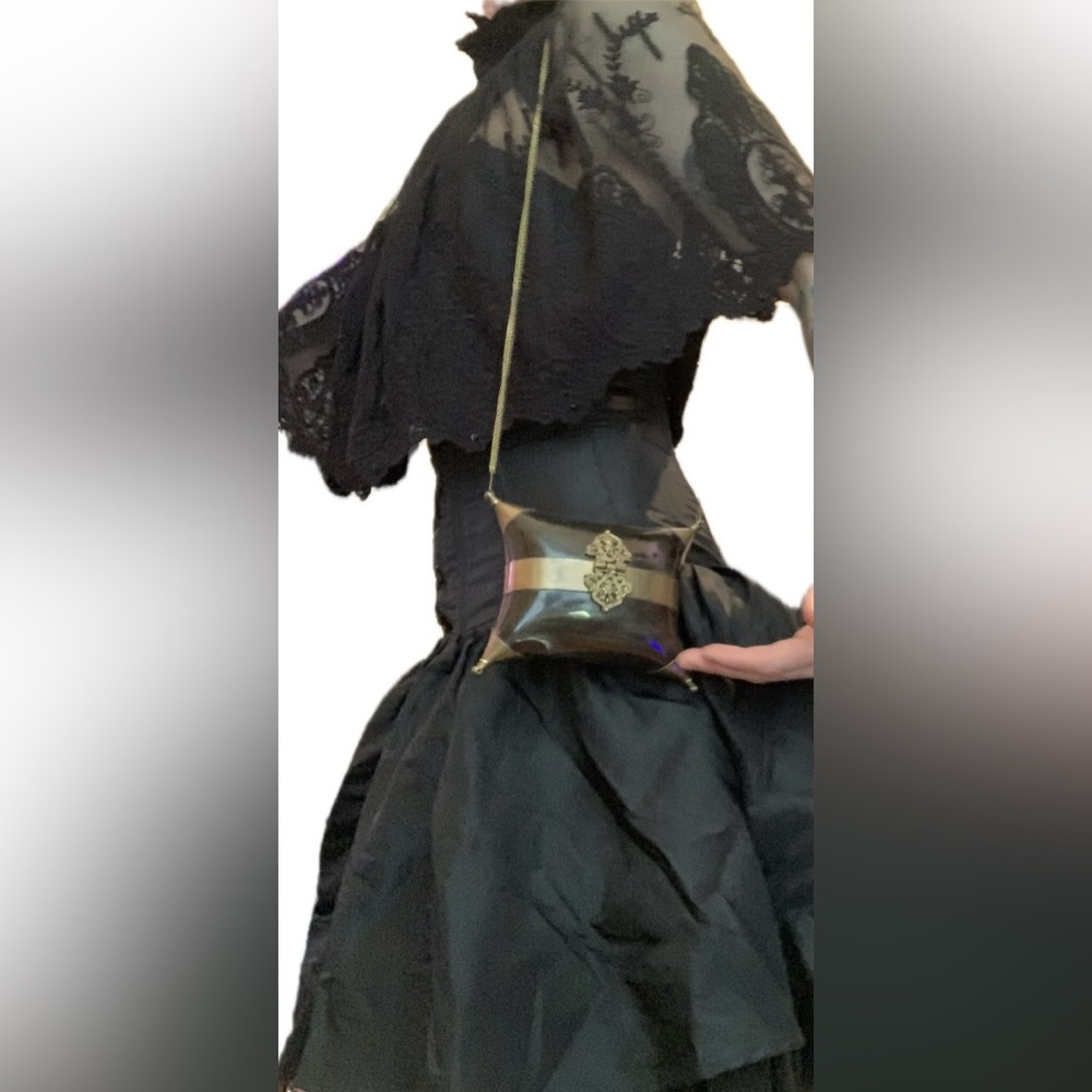 Gothic Corset Dress, Lace Up Layered Structured Black Tulle Detail
